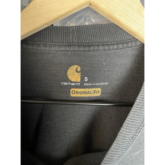 VTG Carhartt Navy Shirt Mens Small Pocket Long Sleeve Distressed Faded Thrashed - Picture 4 of 6